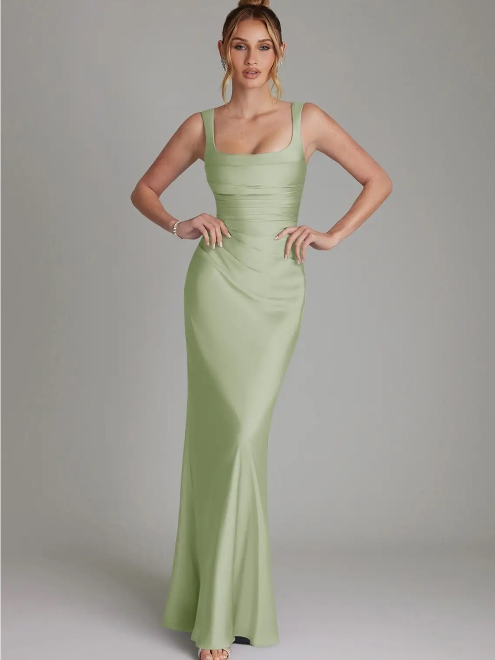 Azazie Dusty Sage Mermaid Corset Stretch Satin Dress